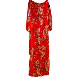 Fashion Nova Pantsuit Jumpsuit Orange Size Medium Off-the-Shoulder Floral EUC